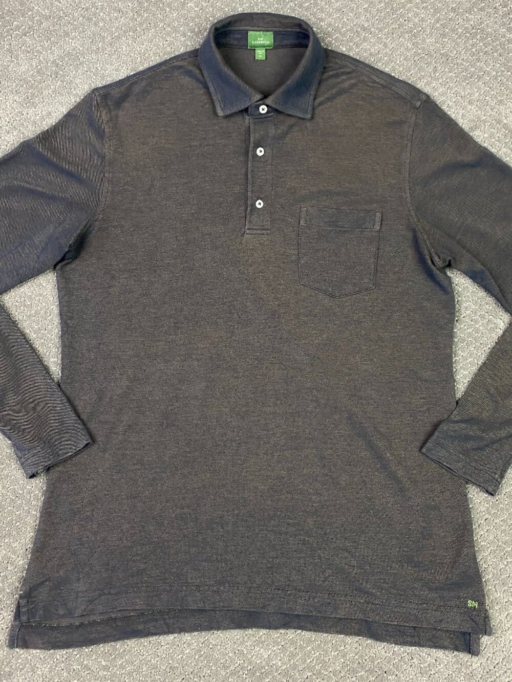 Sid Mashburn Long Sleeve Pique Polo Shirt Mens Medium Brown Dark Oxford Henley